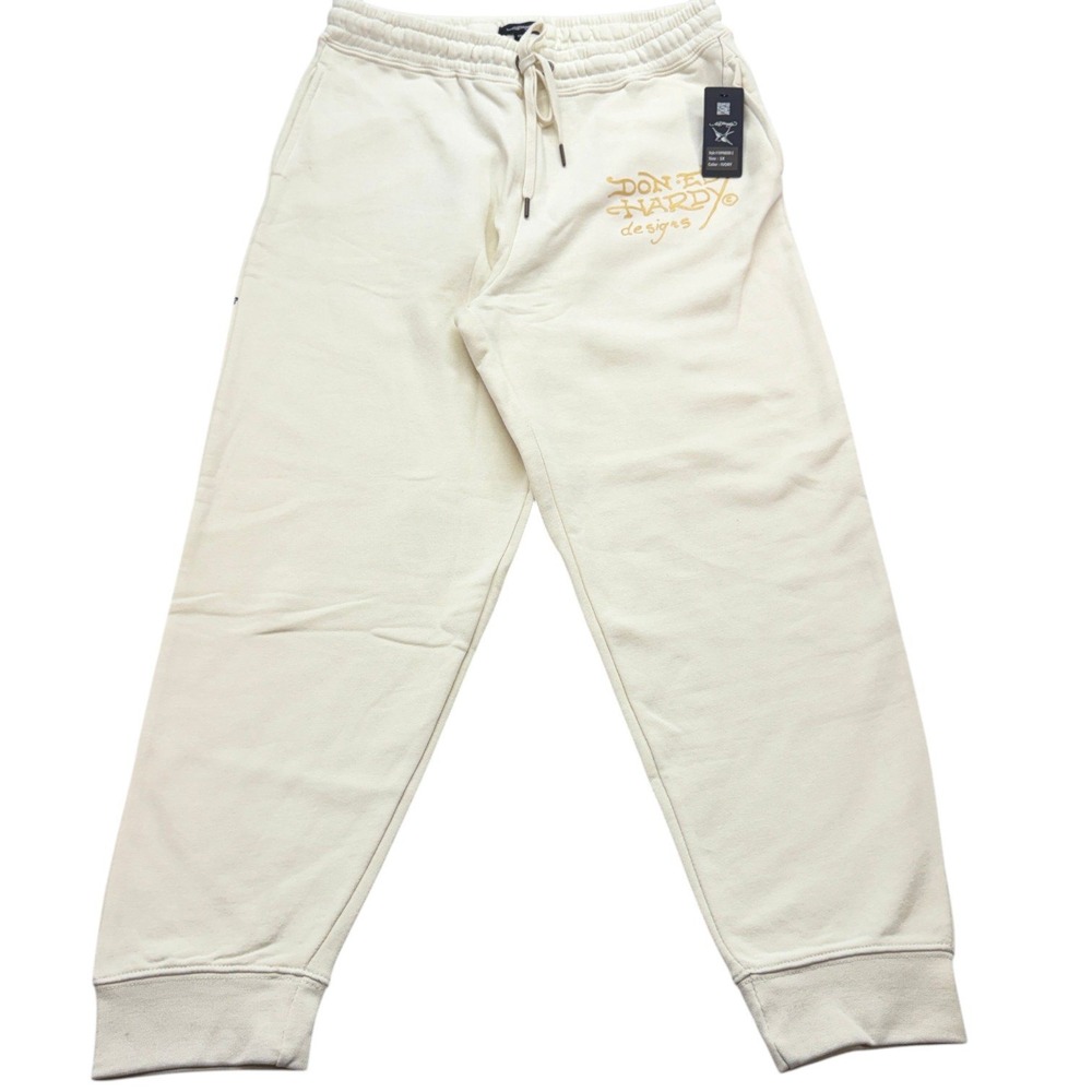 Ed Hardy Womens Sweatpants 1X Ivory Cotton Blend Jogger Tiger Rose Graphic NWT - Picture 2 of 11
